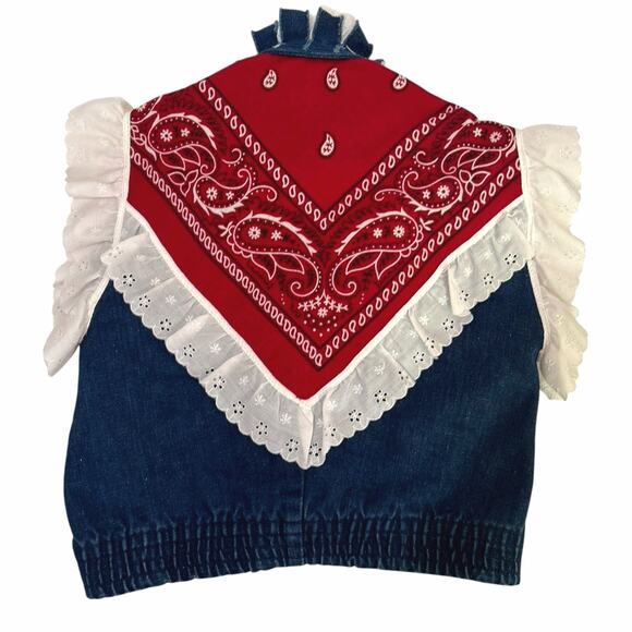 Vintage Wrangler Concho Bandana Fringe Denim Vest 14 Girls Patriotic Rodeo - Picture 2 of 11